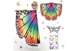 WELLCHY Ali di Farfalla, Mantello Ali Farfalle, Mantella Farfalle Scialle, Costume Farfalla Bambina con Maschera per La Festa di Ballo di Natale e del Mardi Gras (Cape C)