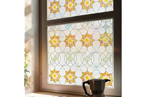 ‎FANCYCLINGS Fensterfolie selbstklebend 3D Buntglas-Fensterfolie Fenster-Sichtschutzfolie für Badezimmer, Haustür, Haus, Sonnenschutz, Wärmeschutz, Geometrie 60X90CM