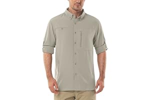 OUTDOOR VENTURES Męska koszula z długim rękawem, męska koszula z długim rękawem, szybkoschnąca, lekka koszula funkcyjna, oddychająca, ochrona przed promieniowaniem UV 50+, z kieszeniami, koszula robocza do wędkowania,