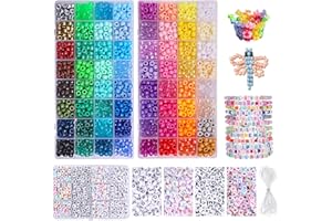 GMHLLES Pony Beads Set with 800 Kandi Beads, 500 Letter Beads & 5m String - Perfect for DIY Jewelry,Kids' Crafts,and Friendship Bracelets