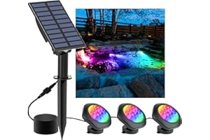 NATPOW Luz Solar Estanque, RGB Bajo el Agua Estanque Luz Paisaje Foco Luces Estanque Buceo Foco con IP68 Impermeable, Cambio de Color Iluminación de Jardín para Jardín, Patio, Árbol(3 en 1)