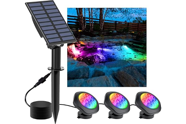 NATPOW Lampes Solaire de Bassin RGB, 5.5V Changement de Couleur Eclairage Solaire Bassin, 6 Couleurs Lampe Solaire, Étanche IP68 Lumiere Bassin Immergée pour Aquarium, Fontaine, Étang, Jardin, 3 en 1
