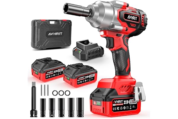 Avhrit 1300N.m Clé à Choc Sans Fil Brushless avec Deux 4.0Ah Batterie, Boulonneuse a Choc Electrique 21V pour la Voiture et la Maison, avec 5 Douilles à Chocs