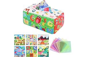 URMYWO Boite à Mouchoirs Sensorielle Bébé - Jouet d'Éveil Montessori avec Papier Froissé - Idéal pour Tummy Time - Cadeau Lavable Machine 0-12 Mois (S)