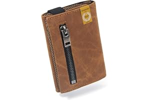 GUGGIARI portfel Slim Wallet z ochroną RFID na karty kredytowe - smukły portfel dla mężczyzn ze skóry PU, portfel z uchwytem na pęk kluczy, etui na karty, męski portfel, Camel, S