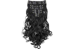 CAISHA by PRETTYSHOP XXL 8-Cz??ciowy Zestaw CLIP IN EXTENSES Przed?u?anie W?osów Treska Obszernie Faluj?ca Naturalny Czarny CES101-1