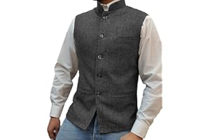 Solovedress Mens Vintage Suit Vest Zhongshan High Collar Tweed Waistcoat for Men Groosmens