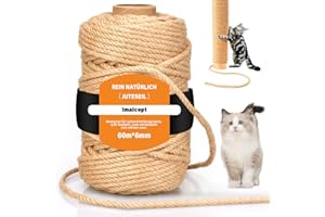 Imaicept Corde Jute 6mm x 60m, Naturel Corde Arbre à Chat, Corde de Jute Meilleure Qualité, Corde pour Arbre à Chat, pour Réparation et Remplacement, Bricolage, Jardinage, Décoration de Maisons