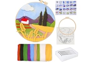 Doxiru Needle Felting Kit for Beginners Including Wool Roving, Picture Frame,Beautiful Wool Painting and Needle Felting Tool, Great for Make Gifts Home Decoration