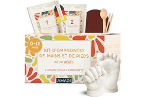 Amari ® Kit d’Empreintes Bébé en Plâtre – Empreintes de la Main et du Pied – Coffret Premium – Souvenir Éternel – Inclus : Plâtre, Matériau de Moulage & Guides – Cadeau de Naissance