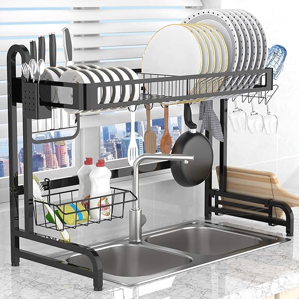 Dish Drying Rack Over Sink Drainer Shelf For Kitchen Supplies Storage Counter Organizer Utensils Holder Stainless Steel Display Kitchen Space Save Must Have Black For Sink 33 5inch Buy Online At Best