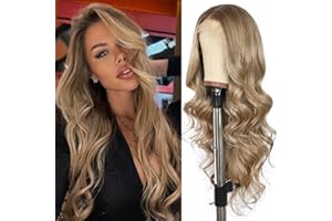 SOMIARIK 13x4 Natural Brown Long Wavy Lace Front Wigs for Women Body Wave Synthetic Wigs Highlight Pre plucked with Baby Hair Around 150% Density Heat Resistant 26 Inch