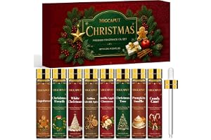 MIGCAPUT Jul Eteriska Oljor Set 8 x 10ML, Naturlig Aromaterapi Oljor Gift Set Doftoljor för Diffusorer, Handgjord Tvål, Doftljus - Vit Jul, Polkagris, Pepparkaka, Julkrans, Julgran, Vanilj Äpple Kanel