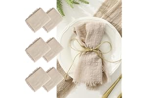LALAGO 6pcs Tovaglioli Stoffa 45x45cm, Tovaglioli di Stoffa con Frange, Tovaglioli di Lino Cotone Lavabili Riutilizzabili per Matrimoni, Hotel, Ristoranti, Eventi e Feste Beige