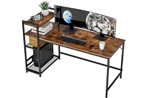 HOMIDEC Bureau pour Ordinateur avec étagère, Table d'ordinateur Portable avec 4 étagères de Rangement, pour la Maison, Le Bureau, la Chambre à Coucher, 140 x 60 x 110 cm