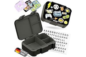 BEARFOOT Bento Box COMPACT | BPA-freie Kinder Brotdose für Schule & Kindergarten | Auslaufsichere Lunchbox für Mädchen & Jungen | Praktisch, leicht & kompakt (Sticker-schwarz, 650ml)