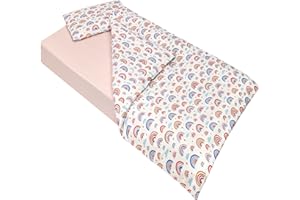 Lovely Hippo Lenzuola 80 x 160 cm con angoli + Copripiumino 120x170 cm + Federa per Cuscino per bambini (Arcobaleno, Letto 80x160cm - Set 3 pezzi)