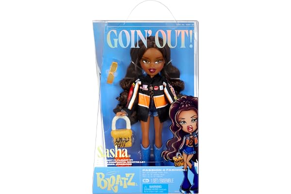 Bratz Goin' Out Poupée - Sasha - 1 Poupée Mannequin à Collectionner avec Une Tenue, Un Sac à Main, Une Paire de Lunettes de Soleil et Une Brosse - Jouet pour Enfants de 6 Ans et Plus