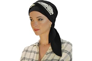 CAREBELL Turbante oncológico Modelo Smooth – diseño Ikat Negro en bambú Suave y Transpirable, Especial para quimioterapia, Alopecia y Pieles sensibles