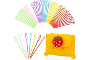 NAMOON 50 pcs Large-Eye Plastic Sewing Needles, 2 Sizes Plastic Weaving Needles, Yarn Sewing Needle with Storage Bag, Plastic Lacing Needles for Crochet Darning Sewing Handmade Crafts(Random Color)