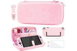 FANPL Case Bundle for Nintendo Switch 2 Accessories, Carrying Cover for Switch 2 and JoyCon Controller with Hard Protective Skin and Screen Protector, 4 Thumb Grips, Shoulder Strap (Sakura Pink)
