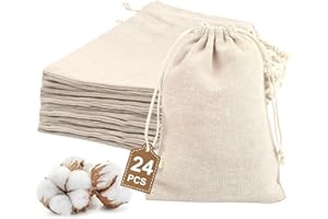 MOOSONO 24 Stück Stoffsäckchen，13x18cm Baumwollsäckchen mit Zugband，Leinensäckchen Säckchen zum Befüllen，Stoffbeutel Klein für DIY Adventskalender Basteln Geburtstag Hochzeit Weihnachten