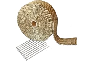 Arcets 15 Mètres Ruban Isolant Thermique en Fibre de Basalte Bande Isolant Thermique Collecteur Echappement Moto Résistant à la Chaleur de 1200 ℃ + 10 Collier Serrage Inox (Marron)