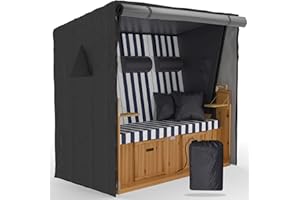 SANZARO Strandkorb Schutzhülle winterfest 155 cm passend für 150 breit - 600D Oxford Stoff, Reißfest und UV Beständig, Abdeckhaube für Strandkörbe Wasserdicht grau