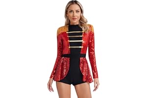 Nyeemya Disfraz de Domadora de Circo para Mujer Ringmaster Vestido Lentejuelas de Danza Fiesta Cosplay Showman para Halloween Carnaval Navidad Dress Up