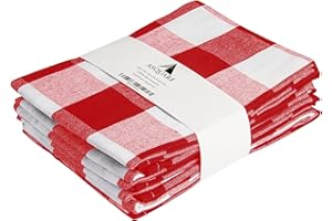 Asquare - Set di 4 strofinacci in cotone, 50 x 70 cm, a quadretti, strofinacci per asciugatura, 220 g/m², colore: rosso/bianco