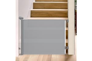 FUNYKICH Puerta Seguridad Bebé Extensibles，Barrera de Seguridad para Bebé hasta 180 cm, Operación con Una Mano, Retráctil Vallas para Escaleras para Bebés y Perros