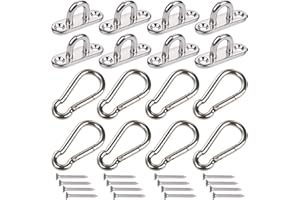 Jucoan 8er Set Edelstahl Karabiner und Edelstahl Augplatte mit Öse und Nagel Edelstahl Decksplatte Augplatten für Sonnensegel Wand-Befestigung Decken-Befestigung Wand-Haken Hängesessel Bootszubehör
