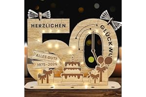 Belillpipi 2025 Originelle 50 Geburtstag Deko Geburtstag Holz mit LED, Frauen & Männer Geldgeschenke Geburtstag Pixel Retro Holz-Schild Gästebuch für Geschenke, Partys, Geburtstage, Jubiläum