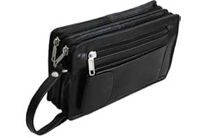 WILD THINGS ONLY !!! Bag Street Leder - Exquisite Leder Herren Handgelenktasche, Herrentasche, Handtasche, Handgepäck-Tasche (Schwarz - Doppelkammer) - präsentiert von ZMOKA®