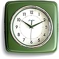 AudLee 23cm Retro Color Indoor Wall Clock, Battery Operated Square Clock. Decorative Clock for Home, Office, Kitchen, Bedroom, Bathroom Living Room, School. Sweep Movement (Green)