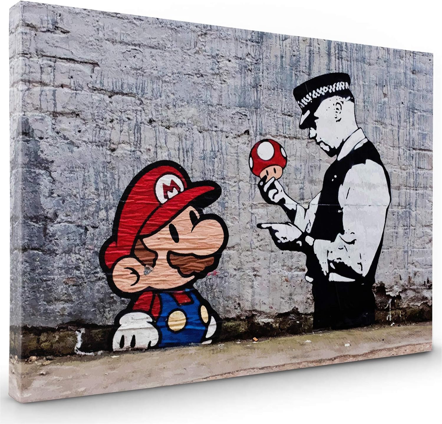 Whats On Your Wall.com Canvas Print | Banksy Mario | Grey and Red | Abstract Wall Art | Living Room, Bedroom, Kitchen, Bathroom