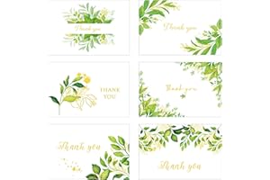Masper 12/36 Thank You Cards, 6 Designs of Gold Foil Watercolour Greenery Thank You Cards with Envelopes and Stickers for Wedding Birthday Baby Shower Anniversary Business