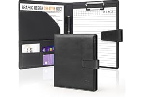 ‎NOTEZMATE NOTEZMATE A5 Clipboard Writing Case with Magnetic Closure, Portfolio Padfolio with Paper and Pen, Folder Clipboard Folder DIN A5 Made of PU Leather, Document Folder Black for Travel, Office & Meetings