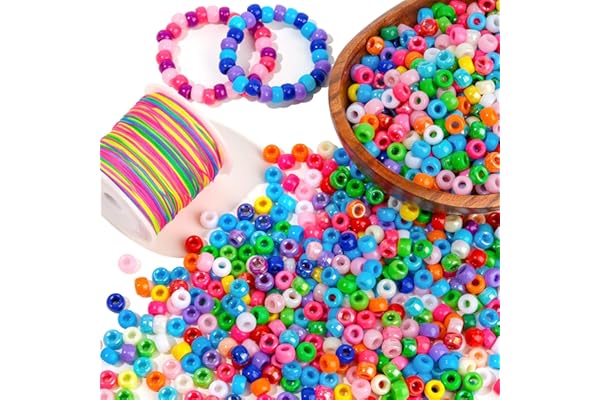 I LOVE MOM 1500pcs Perles Colorées Avec Grand Trou et Fil DIY 24 Couleurs 6x9MM Perles pour Bracelet Bricolage Bijoux Perle Cheveux Tresse Cadeau