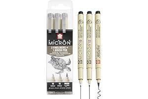 SAKURA Pigma Micron - Penna a punta fine, 10/12 pennello, inchiostro nero, confezione da 3