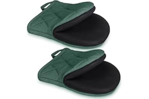 GOLDMEET Ofenhandschuhe, Topflappen Set, 260°C Hitzebeständige Ofenhandschuhe mit rutschfeste Silikon-Oberfläche und Aufhängeschlaufe, Dicke Küchenhandschuhe, Backhandschuhe, Kurze Baumwolle Kochhandschuhe