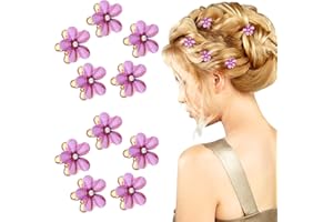 PROUSKY 10 Pieces Small Pearl Hair Claw Clips, Vintage Flower Mini Claw Grips, Hair Accessories for Women Girls(Crystal), Purple, Pack of 1