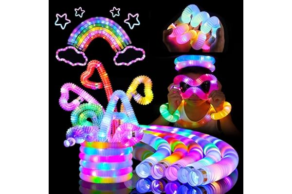 12PCS Mini tubes de pop jouets sensorie,lumineux tube pop,LED Light Up Toys Pop Tube,Fidget Toys Baton Lumineux Fluo,Extensible éducatif pour enfants, pour Fête Anniversaire Décorations Cadeau de Noël