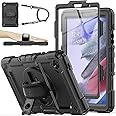 SEYMAC stock Case for Samsung Galaxy Tab A7 Lite 8.7'' with Screen Protector Pen Holder [360 Rotating Hand Strap]& Stand, Drop-Proof Case for Samsung Galaxy Tab A7 Lite 2021 SM-T220/T225, Black