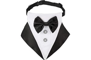 SYHOOD Formal Dog Tuxedo Bandana Wedding Collar With Bow Tie and Neck Tie Designs - Adjustable Black Collar Formal Tux Bowtie Neckerchief (Black, M)