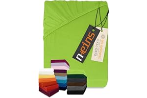 npluseins - Sábana bajera clásica de punto de algodón, muchos colores y tamaños, 100 % algodón 159.192, 140-160 x 200 cm, verde manzana