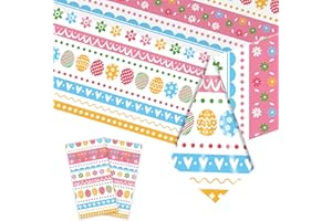 Xinvery 2PCS Easter Tablecloth,Easter Party Table Cover Colourful Egg Flowers Table Cloth Plastic Tablecloth Easter Table Decor Party Decoration 137 x 274cm