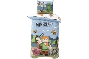 MTOnlinehandel Minecraft Bettwäsche 135x200 Bettbezug + 80x80 Kissenbezug, Gaming für Kinder und Teenager aus Microfaser, Geschenkidee Gamer