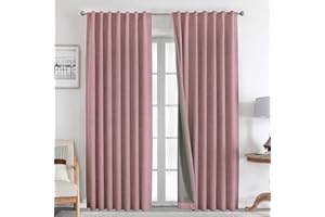 Joydeco 100% Cortinas Opacas 2 Piezas, Lino Cortinas Dormitorio con Pasadores Anti Luz Cortina Termica Aislantes Frio y Calor para Salon（2x245x140，Rosa）