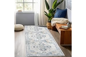 ‎TOPICK TOPICK Teppich 90x150cm Grau Floral Faltbar Waschbar Superdünne Vintage Blumenteppich Kurzflor Orientalischer Küchenteppich für Innenbereich Schlafzimmer Wohnzimmer Esszimmer Büro Flur